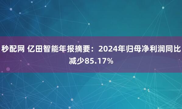 秒配网 亿田智能年报摘要：2024年归母净利润同比减少85.17%